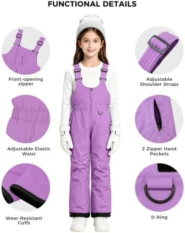wantdo Girls Ski Pants Winter Snow Bibs Kids Insulated Snowboarding Overall