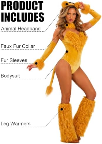 5 PCS Sexy Animal Costume for Women with Bodysuit Headband Sleeves Choker Leg Warmers Halloween Outfits