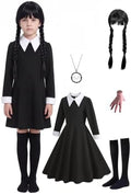 Girls Halloween Black Dress with Wig Necklace Cosplay Costume Set