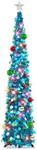 N&T NIETING Pop Up Christmas Tree with Lights & Ornaments, 6FT, Blue