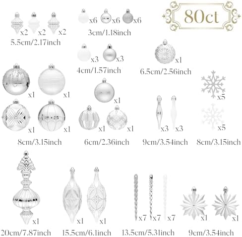 Valery Madelyn 80ct Christmas Tree Decorations Ball Ornaments Set