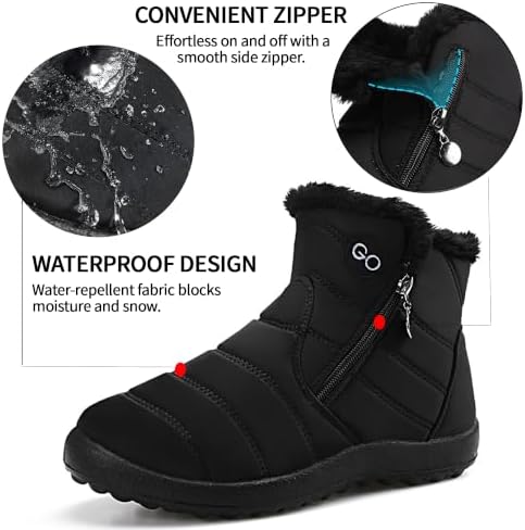 HARENCE Snow Boots for Women Winter Boot with Comfortable Warm Fur Lined Ankle Booties Outdoor Slip On Waterproof Short Boots