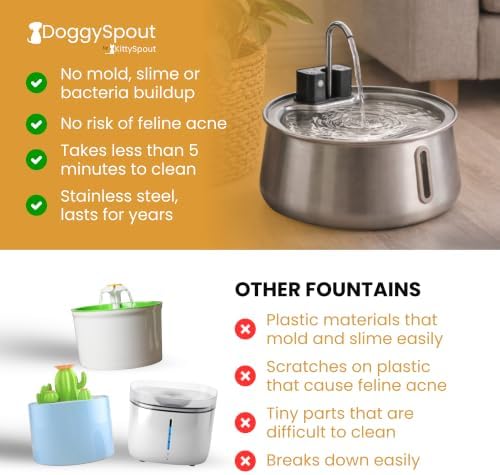 Wireless Dog Water Fountain, Large 4L (135oz) Stainless Steel Pet Water Fountain for Large Dogs and Multi-Pet Homes, Ultra Quiet Automatic Fountain with 3-Layer Filtration