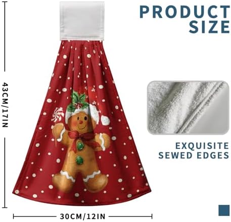 Gingerbread Candy Christmas Red Hanging Kitchen Towels Cute Polka Dots Xmas Hand Towels with Hanging Loop Winter Holiday Dish Towel Soft Absorbent Fingertip Bath Tie Towel Set of 2