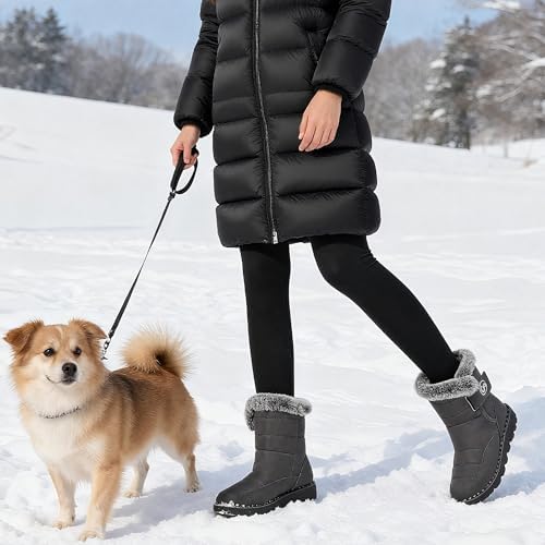 Ablanczoom Womens Winter Snow Boots with Warm Fur Lining Comfortable Booties Non Slip Waterproof Outdoor Shoes