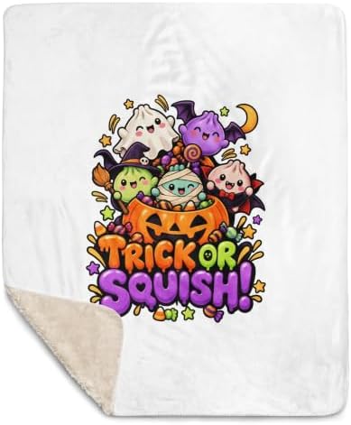 Trick or Squish Cute Dumpling Halloween Kawaii Squishy Graphic Sherpa Throw Blanket