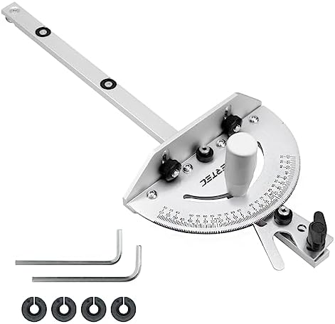 POWERTEC 71143 Deluxe Miter Gauge for Table Saw | Miter Guide with 120 Angle Stops, Silver