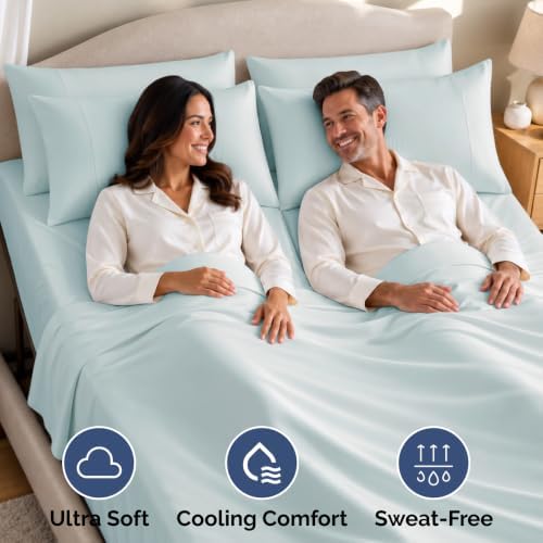 Flex Top Split Head King 4 Piece Sheet Set - Soft & Breathable - Ice Blue