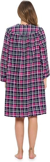 Casual Nights Women's Floral Snap Front Flannel Duster Long Sleeve Lounger Dress
