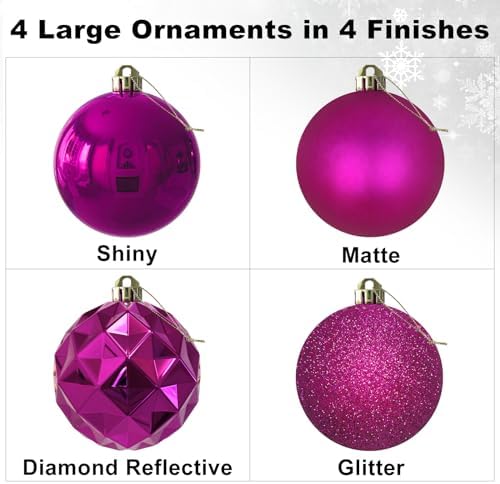 Fuchsia 4.0" Large Christmas Balls - Christmas Tree Decoration Ornaments Shatterproof Hanging Balls for Birthday Halloween Holiday Wedding Decorations Set of 4pcs