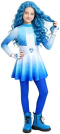 Girls Wonderland Costume Kids Cosplay Outfits Jumpsuit with Gloves Wig Set
