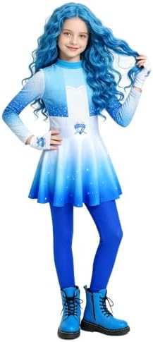 Girls Wonderland Costume Kids Cosplay Outfits Jumpsuit with Gloves Wig Set