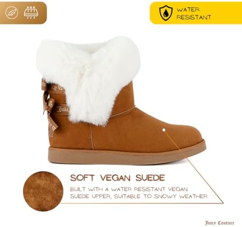 Juicy Couture Women's Slip On Winter Snow Boots Warm & Insulated Fur Lining Comfortable Fashion Booties