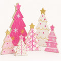 Christmas Table Decorations Pink White Wood Xmas Trees Tiered Tray Decor