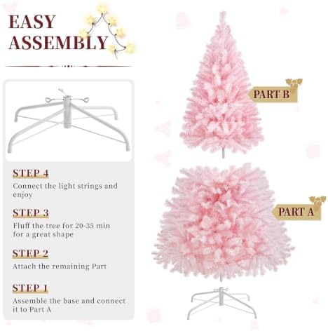 Yaheetech 4.5ft Pre-lit Christmas Tree with 150 Warm White Lights, Pink