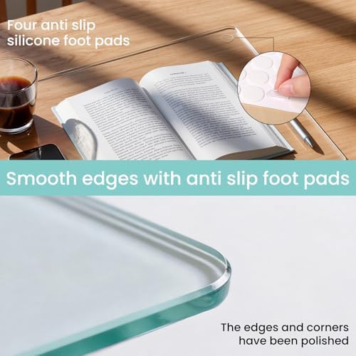 Tempered Glass Desk Pad to Protect Desk,Clear Office Desk Pad for Keyboard and Computer Monitor,Glass Desk Mat for Desktop Dry Erase,18 x 24 inch