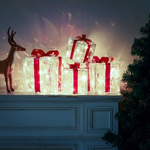 4 Pack Lighted Boxes Cool White Christmas Decorations
