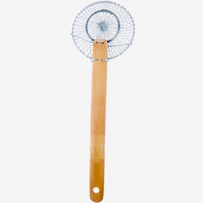 4-Inch Galvanized Steel Spider Strainer – Fine Mesh Skimmer with Natural Bamboo Handle for Cooking & Frying, Ideal for Home & Professional Kitchens