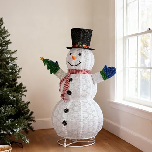 VINGLI 6FT Lighted Snowman Holding Small Tree Christmas Yard Decorations, Prelit Pull Up with 200 Warm White LED Lights, Outdoor Lighted Xmas Yard Decorations for Lawn Garden Porch Indoor Décor
