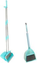Housekeeping Broom and Dustpan Sets for Parent-Child, Lightweight Upright Standing Dustpan with Broom for House Sweeping, Light Blue