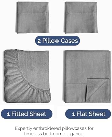 Cal King Size 4 Piece Sheet Set - Breathable & Cooling - Heathered Grey