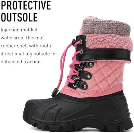 EQW Kids Waterproof Snow Boots, Fur Lined Winter Shoes for Boys & Girls