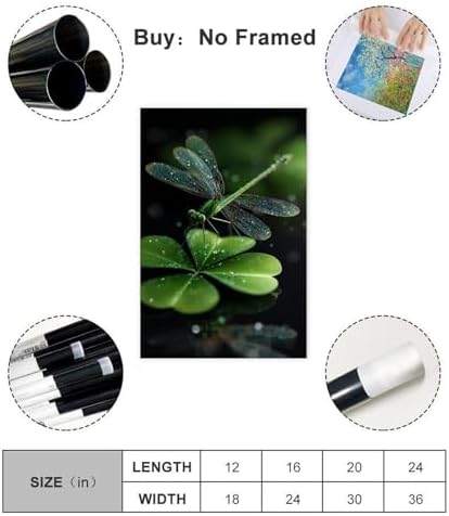 JDBeehpy (Unframed, Canvas Only Wall Decoration Spring Dragonfly Clover Lucky Plants Dragonfly Animal Enthusiasts Room Decoration Bedroom Corridor Ireland Unique Creative Gifts 12x18inch(30x45cm)