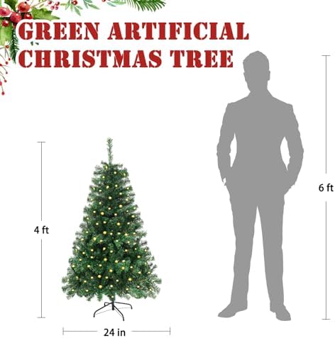 4FT Pre-Lit Green Small Christmas Tree 450 PVC Branch 150 Warm Lights