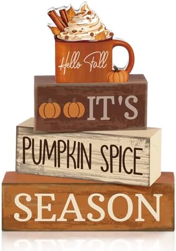Lineshading 4 Pcs Fall Table Decor for Home, Pumpkin Spice Coffee Bar Sign