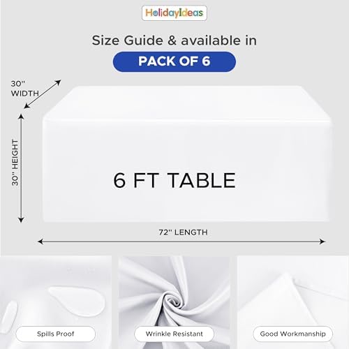 HolidayIdeas 6-Pack 6ft White Rectangle Craft Shows Fitted Tablecloth