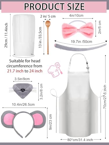 Hillban 10 Pcs Halloween Mouse Chef Couple Costume Accessories Tutu Skirt Chef Hat Apron for Halloween Cosplay Party