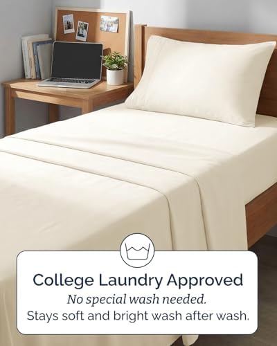 Twin XL Size 3 Piece Sheet Set - Breathable & Cooling Sheets - Off White