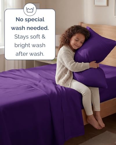Twin Size 3 Piece Sheet Set - Comfy Breathable & Cooling Sheets - Purple