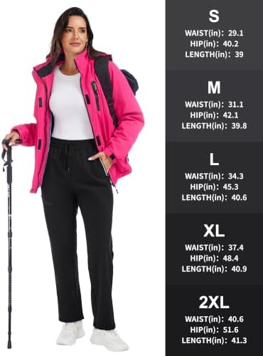 Women's Fleece Lined Snow Pants Water Resistant Insulated Ski Pants with 4 Zipper Pockets for Hiking Winter Outdoor