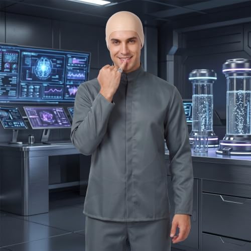 Halloween Costumes Men Bald Costume Set Grey Power Suit