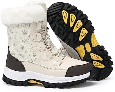 COOJOY Womens Waterproof Winter Snow Boots Warm Shoes Furry Mid Calf Lightweight Walking Hiking Booties