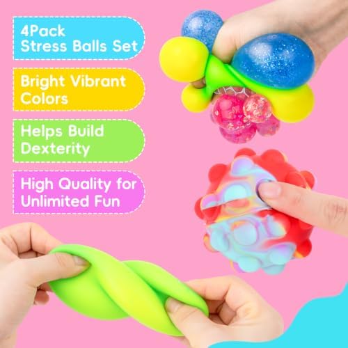 Stress Balls 4 Pack for Adults and Kids, Squeeze Squishy Fidget Toys