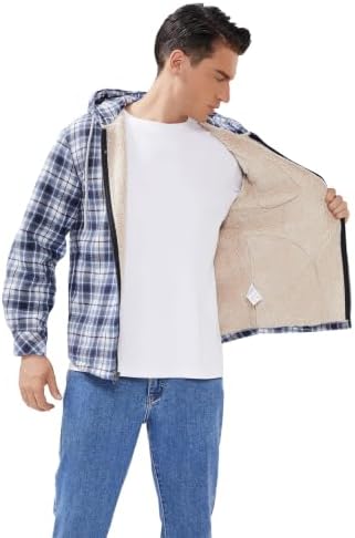Elesuit Men's Full Zip Fleece Flannel Jacket Shirt Plaid Cotton Hoodie Coat