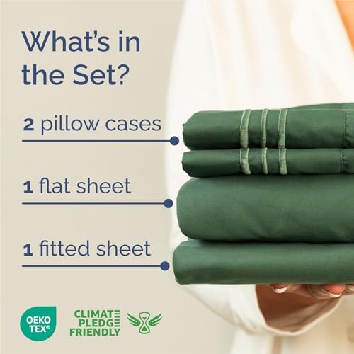 King Size 4 Piece Sheet Set - Breathable & Cooling Sheets - Emerald Green
