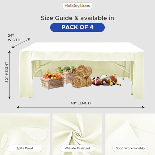 HolidayIdeas 4-Pack 4ft Open Back Fitted Tablecloths for Craft Shows Beige