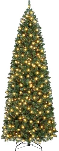 GarveeHome 6 ft Pencil Christmas Tree,Artificial Pre-Lit Christmas Tree,Realistic Xmas Tree Artificial Holiday Decoration for Indoor and Outdoor Use