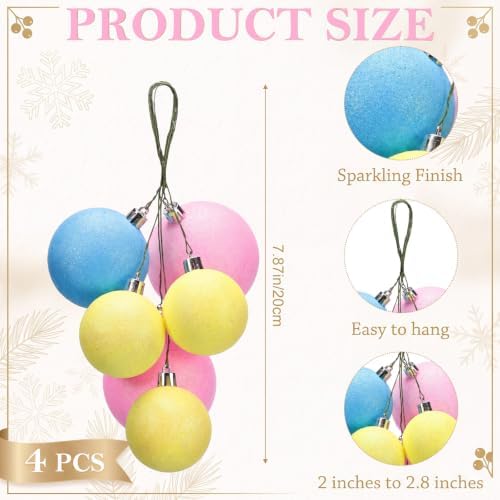 Roowest 4 Sets Large Pastel Glitter Christmas Ball Clusters Ornaments Decor