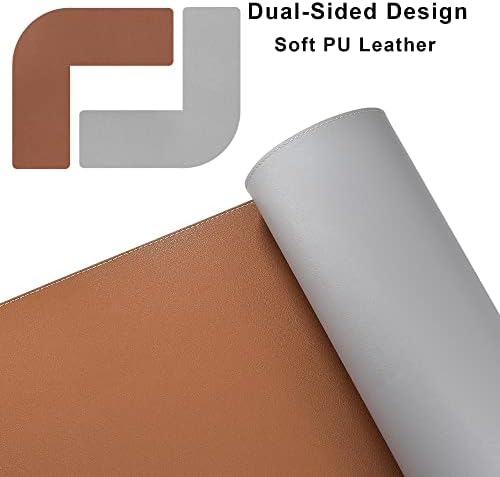 Chihein L-Shaped PU Leather Desk Pad (45.3” + 57.1”) x 15.7” (Brown/Gray)