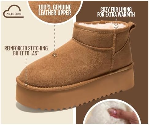 Project Cloud 100% Genuine Leather Ankle Boots for Women Platform Boots