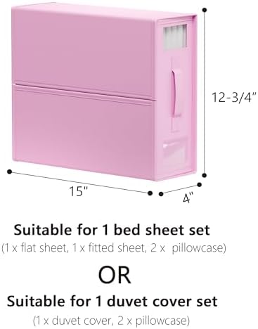 SUOCO SheetCube Bed Sheet Organizers and Storage 4 Pack, Foldable Linen Closet Organizer with Window and Label, Bedding Folder Storage Box Container for Blanket, Duvet Cover Set, Bed Sheet Set - Pink
