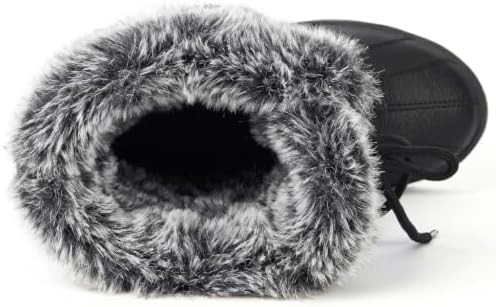 AUSLAND Women's Black Winter Snow Boots Twin Peaks Fur Mid-Calf Waterproof Lace Up Boots D7627