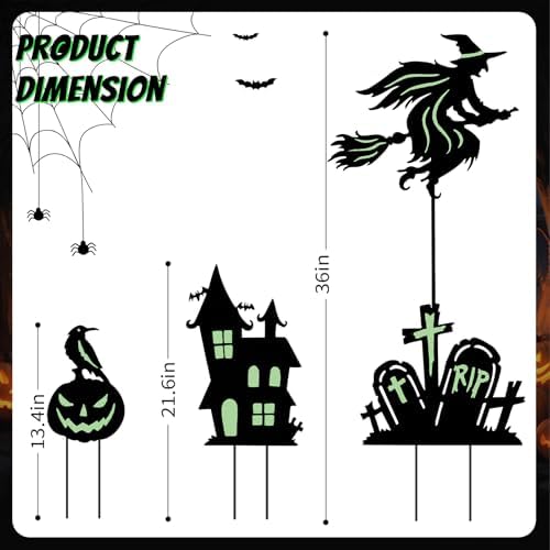 BRIGHTDECK 3 Pcs Halloween Witch Yard Signs Metal Stakes Outdoor Decoration