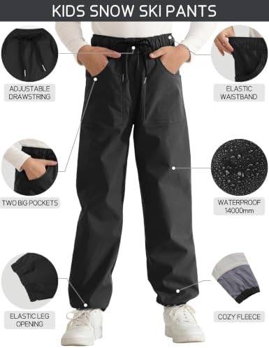 QBK Toddler Snow Pants Fleece Lined Waterproof Ski Pants for Boys & Girls