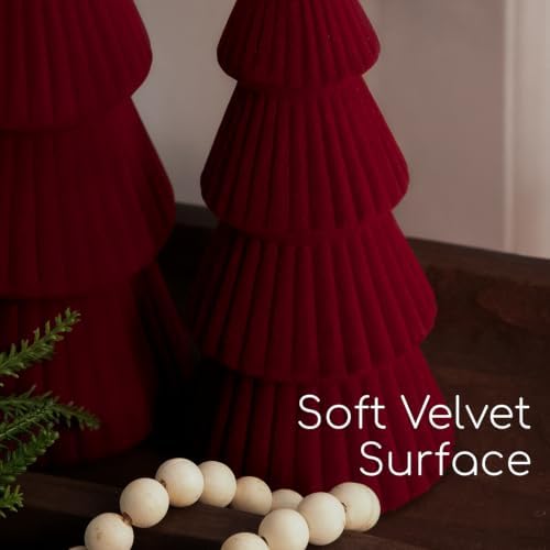 Christmas Decorations - Set of 3 Velvet Ceramic Christmas Trees (Red)