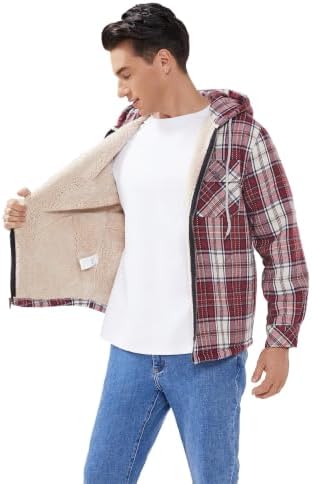 Elesuit Men's Full Zip Fleece Flannel Jacket Shirt Plaid Cotton Hoodie Coat